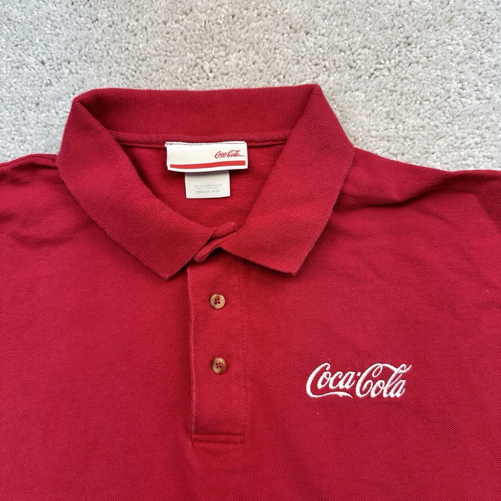 Coca Cola Polo Shirt Men's XXL Red 3 Button Cotton Vintage 1990s